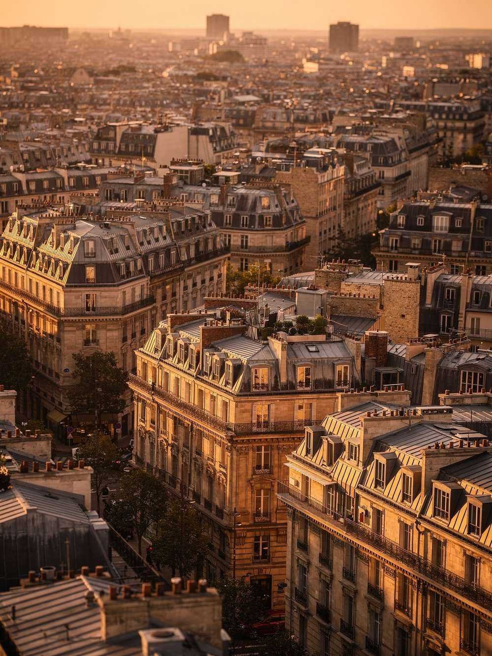 Paris rooftops at sunset